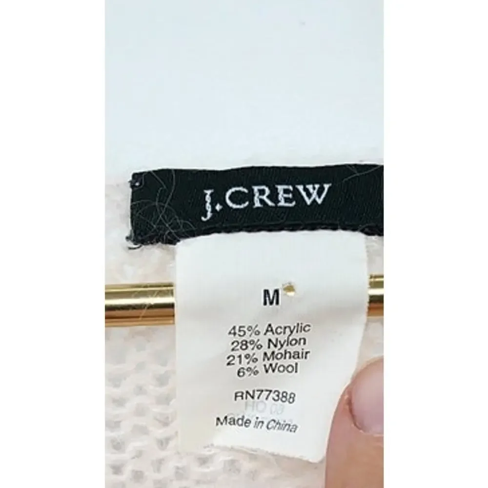 J. Crew Mohair Wool Blend Long‎ Sleeve White Cream Knit Sweater Size Medium